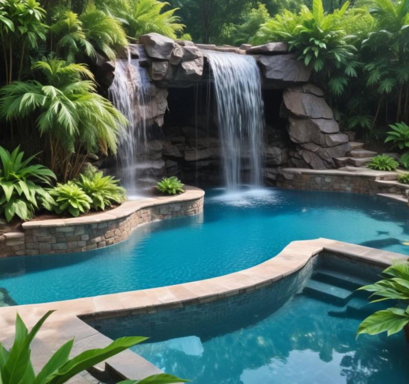 custom swimming pool with water fall features